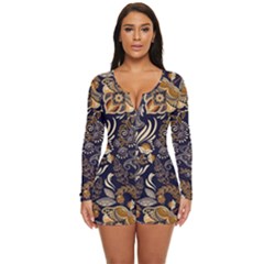 Paisley Texture, Floral Ornament Texture Long Sleeve Boyleg Swimsuit