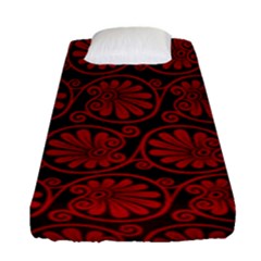 Red Floral Pattern Floral Greek Ornaments Fitted Sheet (Single Size)