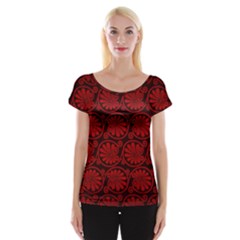 Red Floral Pattern Floral Greek Ornaments Cap Sleeve Top