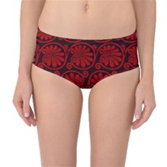 Red Floral Pattern Floral Greek Ornaments Mid-Waist Bikini Bottoms