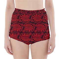 Red Floral Pattern Floral Greek Ornaments High-Waisted Bikini Bottoms