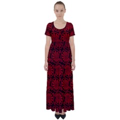 Red Floral Pattern Floral Greek Ornaments High Waist Short Sleeve Maxi Dress