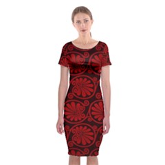 Red Floral Pattern Floral Greek Ornaments Classic Short Sleeve Midi Dress