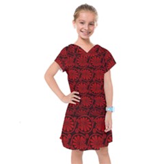 Red Floral Pattern Floral Greek Ornaments Kids  Drop Waist Dress