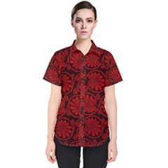 Red Floral Pattern Floral Greek Ornaments Women s Short Sleeve Shirt