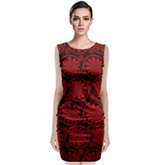 Red Floral Pattern Floral Greek Ornaments Sleeveless Velvet Midi Dress by nateshop