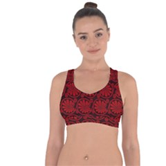 Red Floral Pattern Floral Greek Ornaments Cross String Back Sports Bra