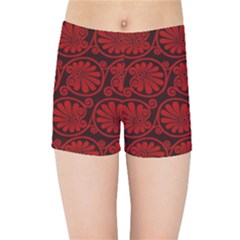 Red Floral Pattern Floral Greek Ornaments Kids  Sports Shorts