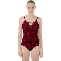 Red Floral Pattern Floral Greek Ornaments Cut Out Top Tankini Set
