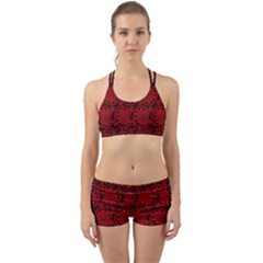 Red Floral Pattern Floral Greek Ornaments Back Web Gym Set