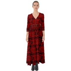 Red Floral Pattern Floral Greek Ornaments Button Up Boho Maxi Dress