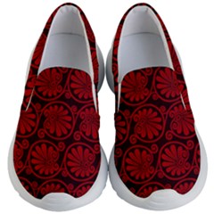 Red Floral Pattern Floral Greek Ornaments Kids Lightweight Slip Ons