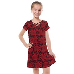 Red Floral Pattern Floral Greek Ornaments Kids  Cross Web Dress