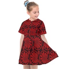 Red Floral Pattern Floral Greek Ornaments Kids  Sailor Dress