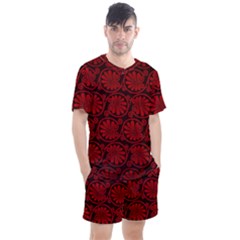 Red Floral Pattern Floral Greek Ornaments Men s Mesh T-Shirt and Shorts Set