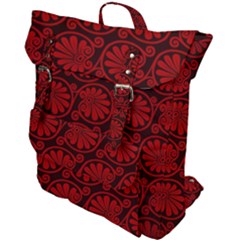 Red Floral Pattern Floral Greek Ornaments Buckle Up Backpack