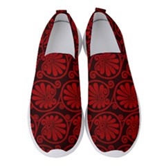 Red Floral Pattern Floral Greek Ornaments Women s Slip On Sneakers