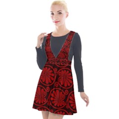 Red Floral Pattern Floral Greek Ornaments Plunge Pinafore Velour Dress