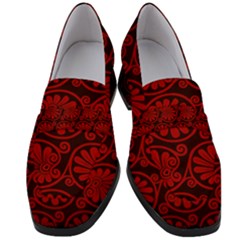 Red Floral Pattern Floral Greek Ornaments Women s Chunky Heel Loafers