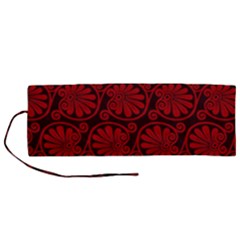 Red Floral Pattern Floral Greek Ornaments Roll Up Canvas Pencil Holder (M)