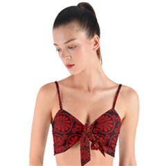 Red Floral Pattern Floral Greek Ornaments Woven Tie Front Bralet