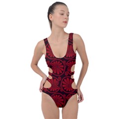 Red Floral Pattern Floral Greek Ornaments Side Cut Out Swimsuit