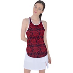 Red Floral Pattern Floral Greek Ornaments Racer Back Mesh Tank Top