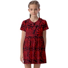 Red Floral Pattern Floral Greek Ornaments Kids  Asymmetric Collar Dress