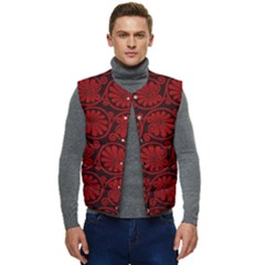 Red Floral Pattern Floral Greek Ornaments Men s Button Up Puffer Vest	