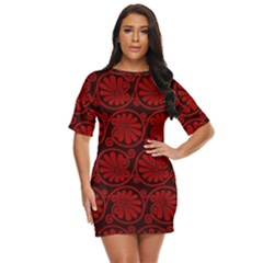 Red Floral Pattern Floral Greek Ornaments Just Threw It On Dress