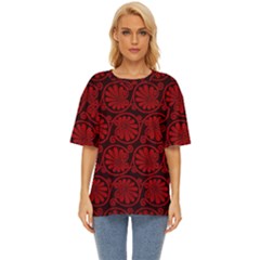 Red Floral Pattern Floral Greek Ornaments Oversized Basic T-Shirt