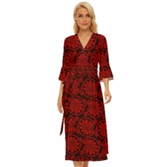 Red Floral Pattern Floral Greek Ornaments Midsummer Wrap Dress