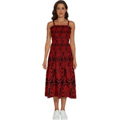 Red Floral Pattern Floral Greek Ornaments Sleeveless Shoulder Straps Boho Dress