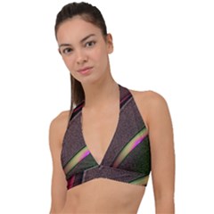 Circle Colorful Shine Line Pattern Geometric Halter Plunge Bikini Top by Proyonanggan