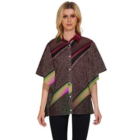 Circle Colorful Shine Line Pattern Geometric Women s Batwing Button Up Shirt by Proyonanggan