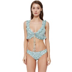 Round Ornament Texture Low Cut Ruffle Edge Bikini Set