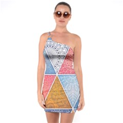 Texture With Triangles One Shoulder Ring Trim Bodycon Dress by nateshop