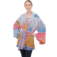 Texture With Triangles Long Sleeve Velvet Kimono 