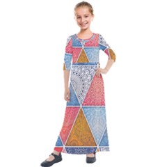 Texture With Triangles Kids  Quarter Sleeve Maxi Dress by nateshop