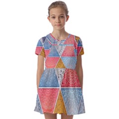 Texture With Triangles Kids  Short Sleeve Pinafore Style Dress