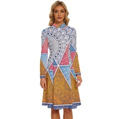 Texture With Triangles Long Sleeve Shirt Collar A-line Dress by nateshop