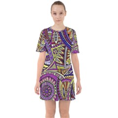 Violet Paisley Background, Paisley Patterns, Floral Patterns Sixties Short Sleeve Mini Dress by nateshop