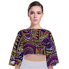 Violet Paisley Background, Paisley Patterns, Floral Patterns Tie Back Butterfly Sleeve Chiffon Top