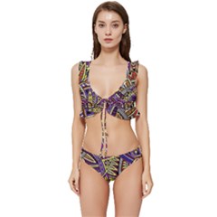 Violet Paisley Background, Paisley Patterns, Floral Patterns Low Cut Ruffle Edge Bikini Set by nateshop