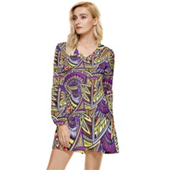 Violet Paisley Background, Paisley Patterns, Floral Patterns Tiered Long Sleeve Mini Dress by nateshop