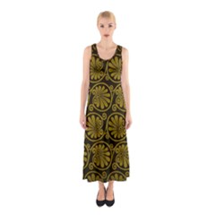 Yellow Floral Pattern Floral Greek Ornaments Sleeveless Maxi Dress