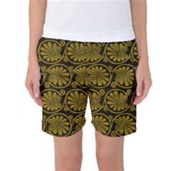 Yellow Floral Pattern Floral Greek Ornaments Women s Basketball Shorts by nateshop