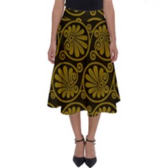 Yellow Floral Pattern Floral Greek Ornaments Perfect Length Midi Skirt