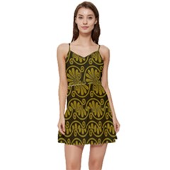 Yellow Floral Pattern Floral Greek Ornaments Short Frill Dress