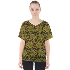 Yellow Floral Pattern Floral Greek Ornaments V-neck Dolman Drape Top by nateshop